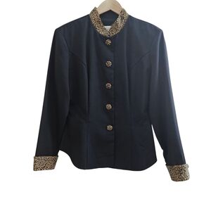 Women's Leslie Lucks Vintage Leopard Print Scalloped Blazer USA Made Size 12